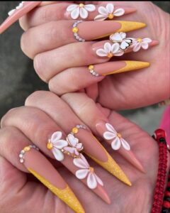 3D White Flower With Yellow Accent Acrylic Nail