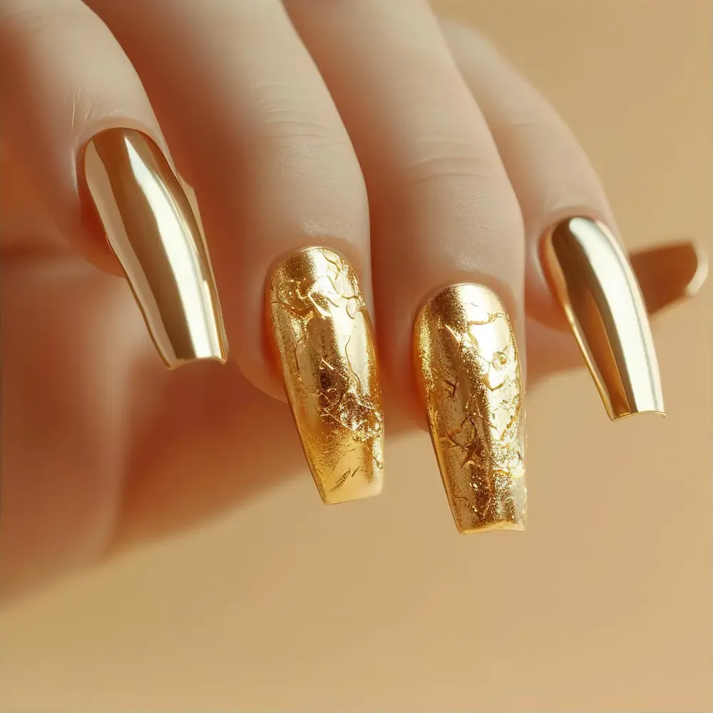 Gold Coffin Nails at La Belle Nails · San Jose, CA