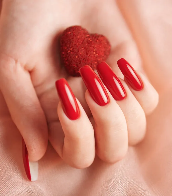 Red Almond Nails at 5 STARS HAIR & NAILS · Milpitas, CA