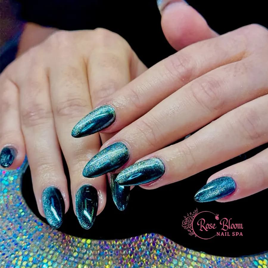 Chrome Almond Nails at Rose Bloom Nail Spa · Santa Clara, CA