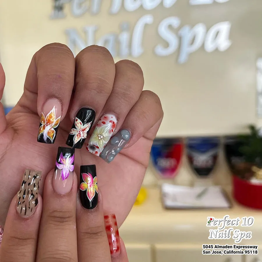 Medium Coffin Nails at Perfect 10 Nail Spa · San Jose, CA