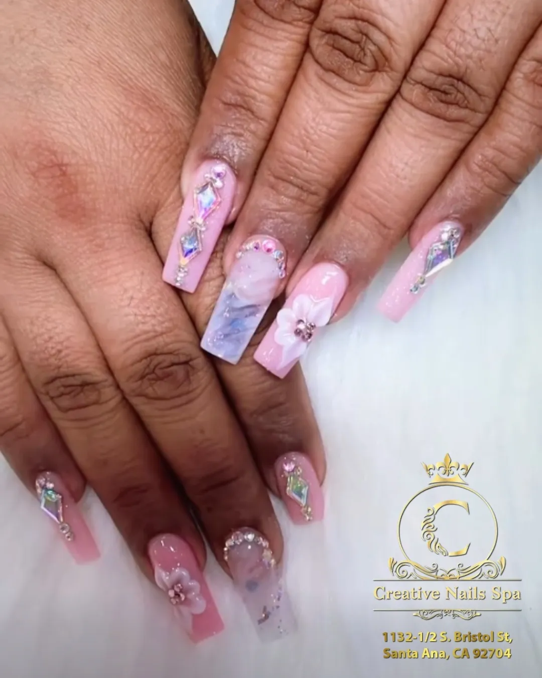 Long Coffin Nails at Creative Nails Spa · Santa Ana, CA