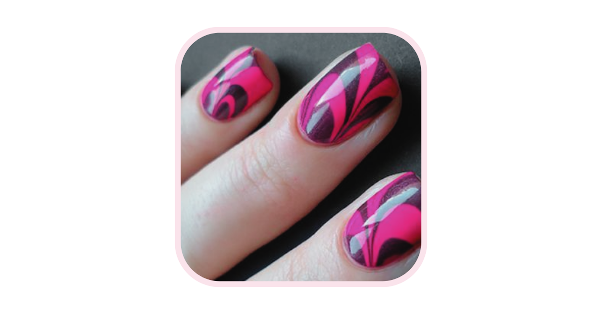 Black and Pink Water Marble Nails
