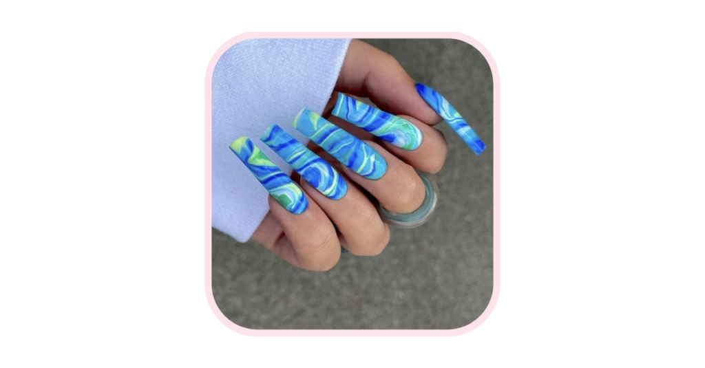 Green and Blue Marble Nails