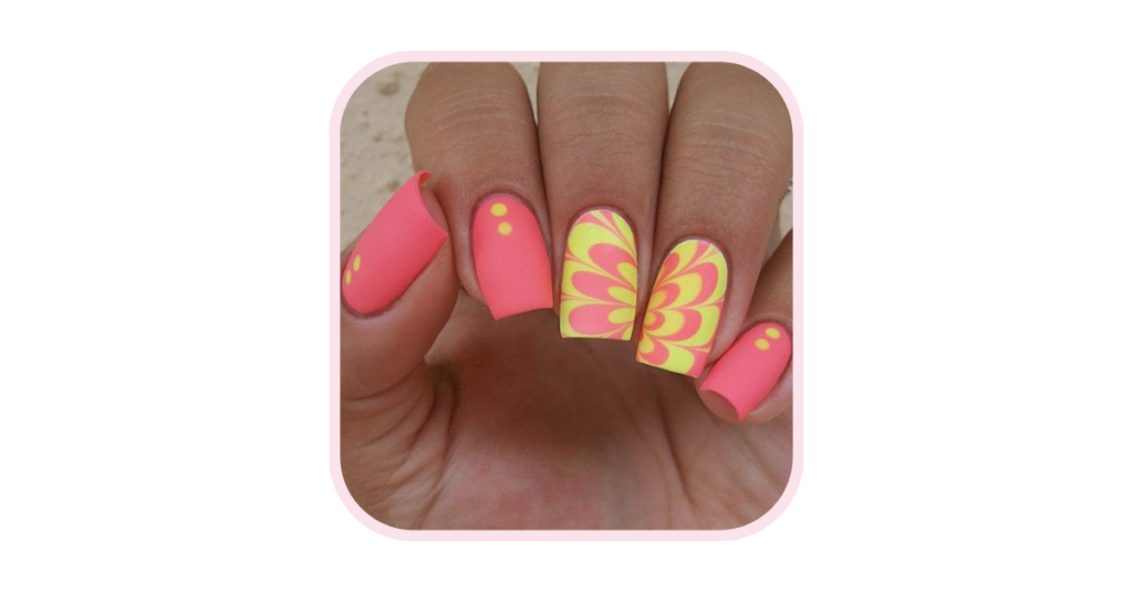 Yellow and Pink Marble Nails